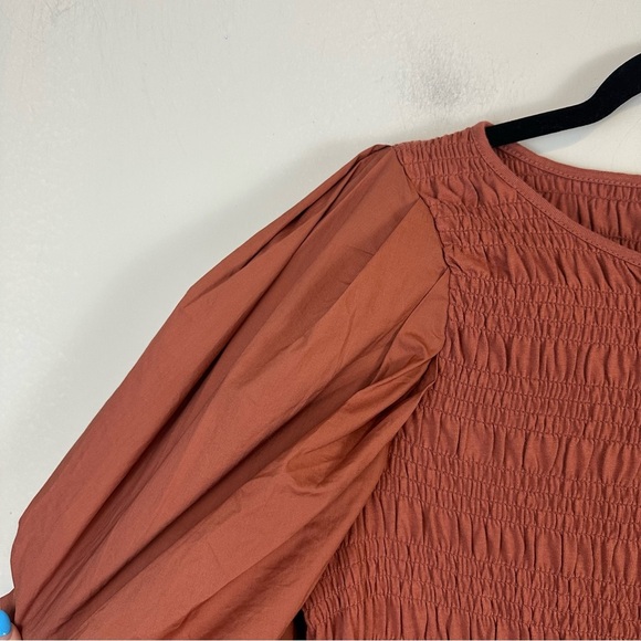 H&M | Rust Colored Balloon Sleeve Smocked Cotton Jersey Dress Large NWT - Picture 2 of 8